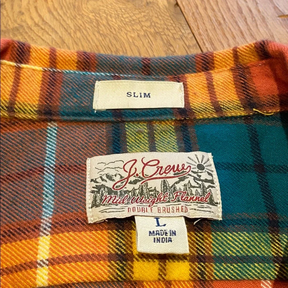 J Crew Cotton Mid Weight Flannel Double Brushed Slim Plaid Tartan LARGE FA21